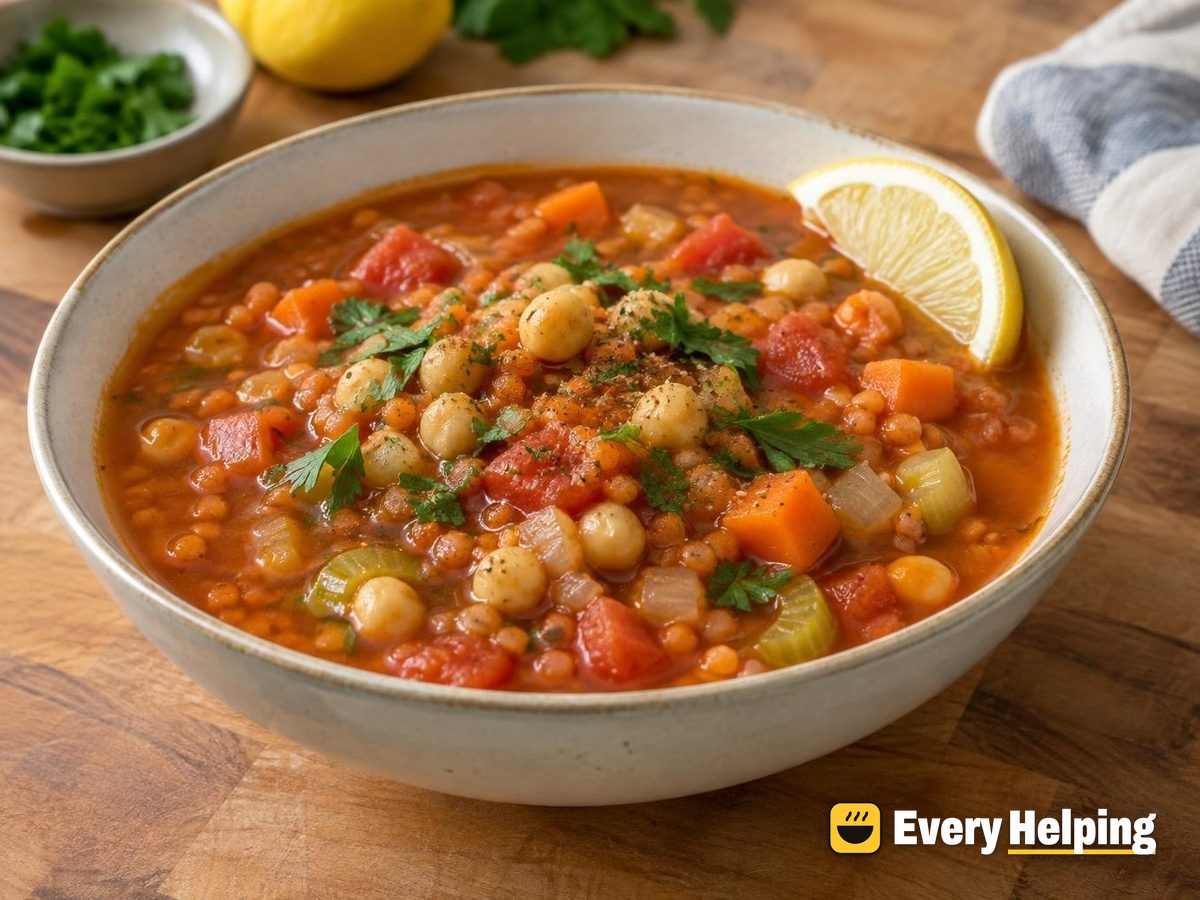 Chickpea and Lentil Tomato Soup with Cumin