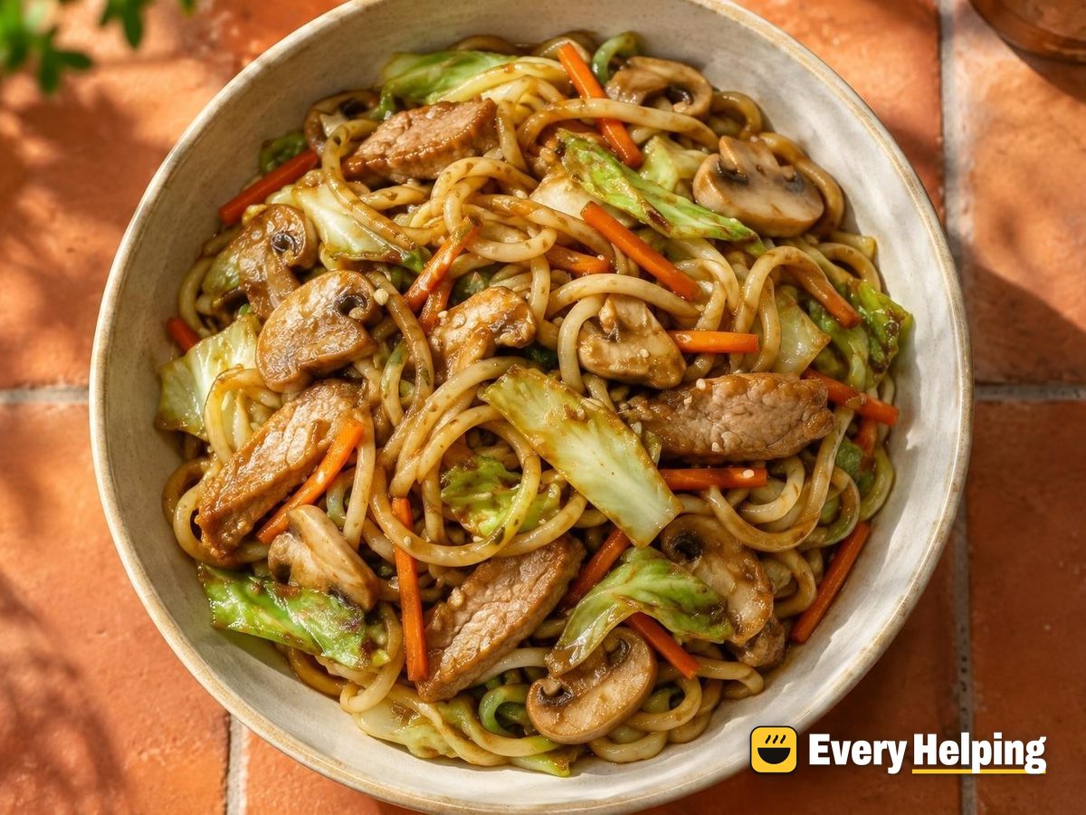 Soy Sesame Pork Lo Mein with Cabbage