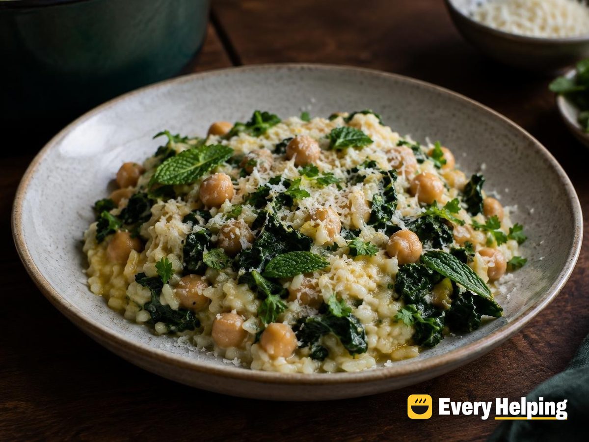 Lemony Chickpea Risotto with Kale and Mint