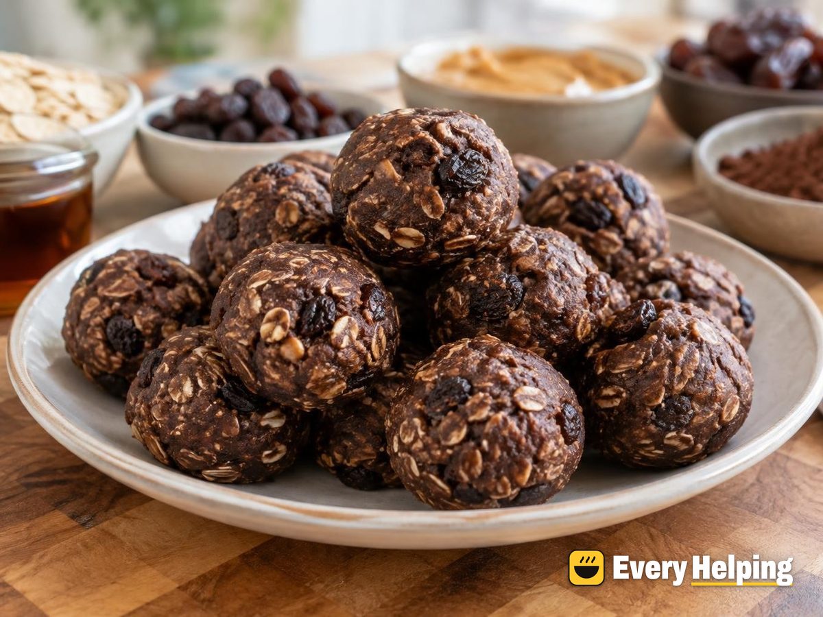 Cocoa Peanut Butter Raisin Energy Bites