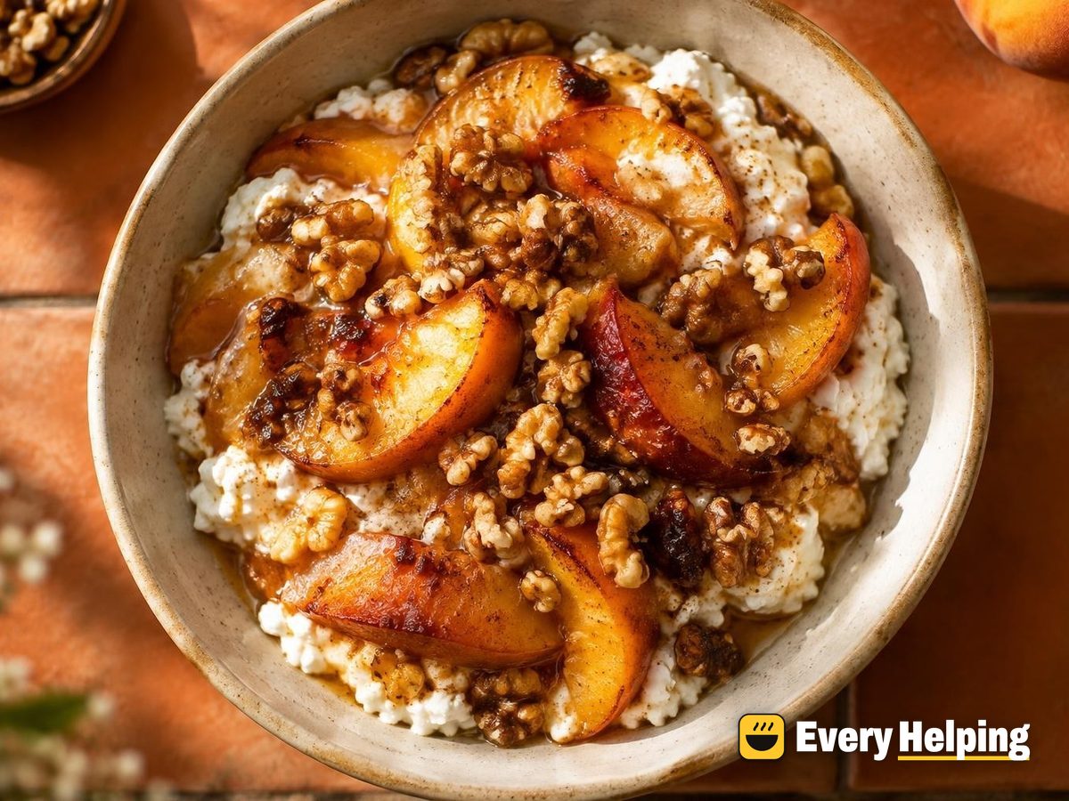 Roasted Peach Cottage Cheese Parfait with Walnuts