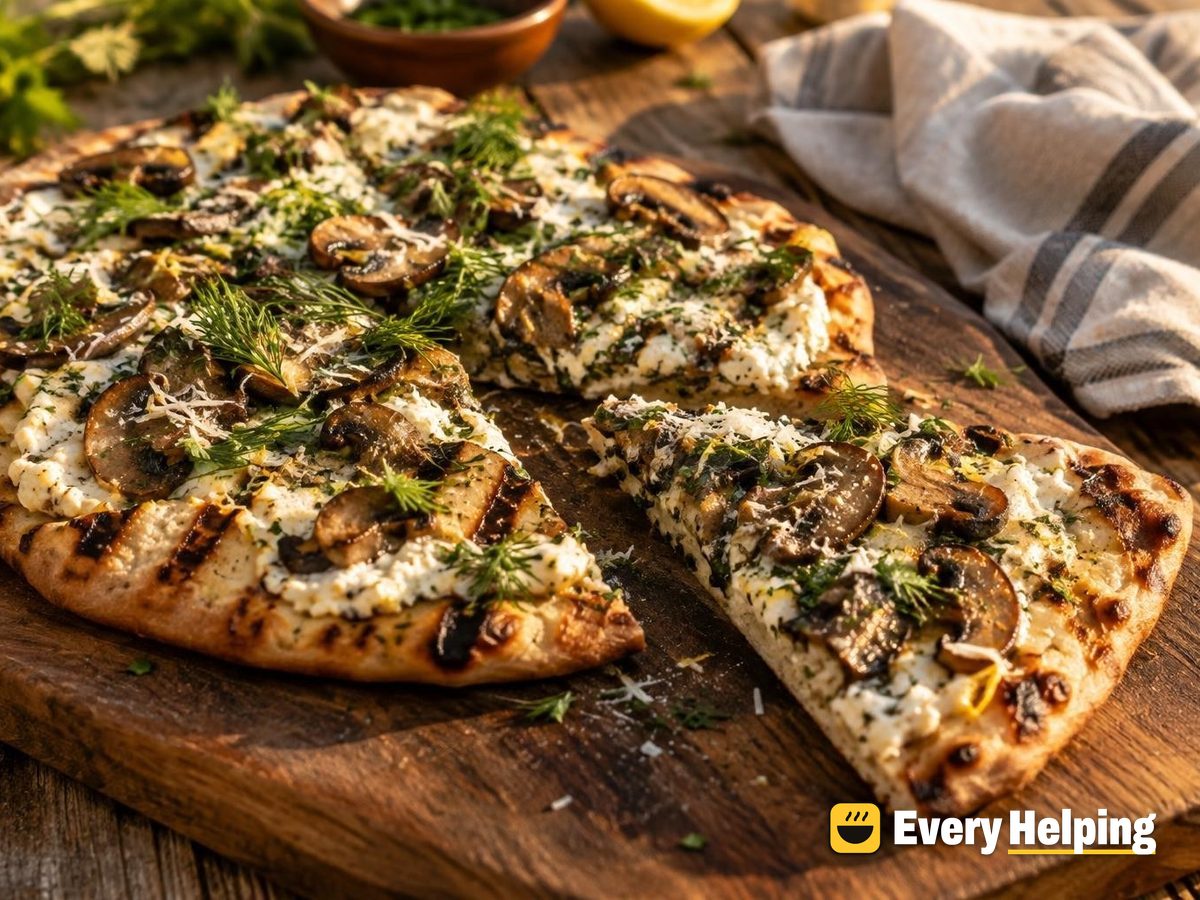 Grilled Mushroom Ricotta Flatbreads with Dill
