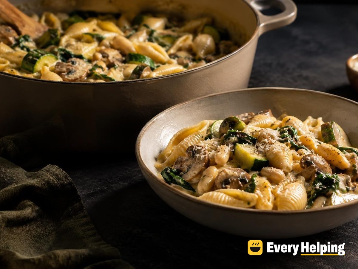 One-Pot Creamy Mushroom Shells with White Beans