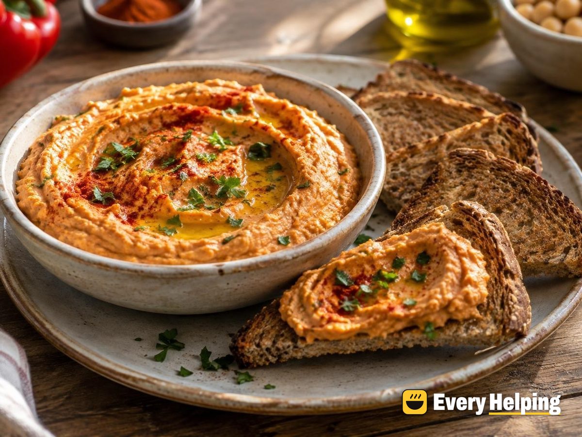 Roasted Red Pepper Hummus with Toast