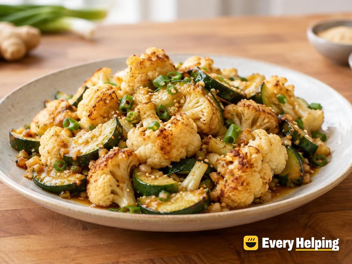 Sesame Ginger Cauliflower and Zucchini Sauté