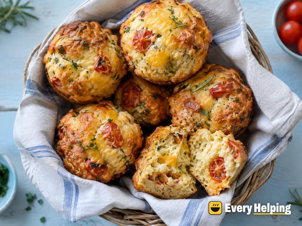 Rosemary Garlic Cheddar Muffins with Sun-Kissed Tomato