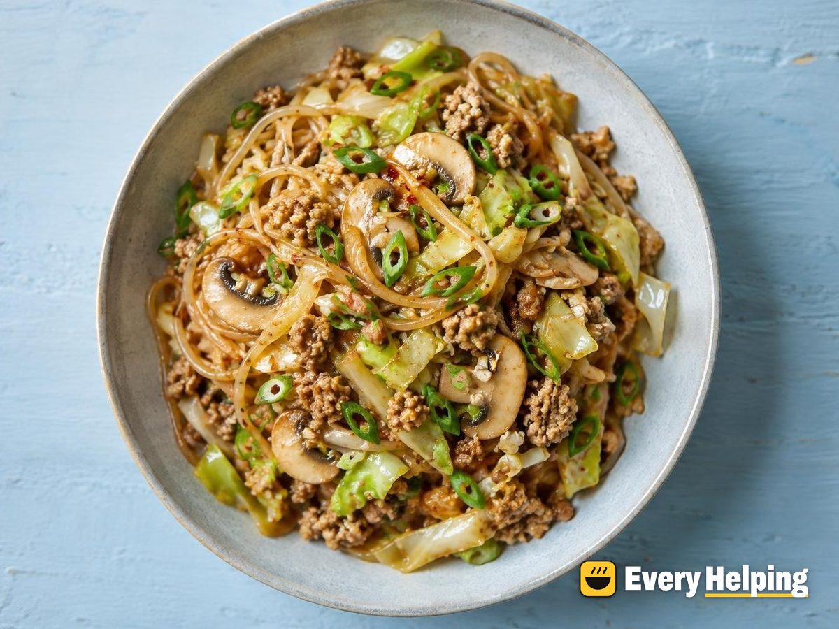 Chili Garlic Turkey Noodles with Cabbage