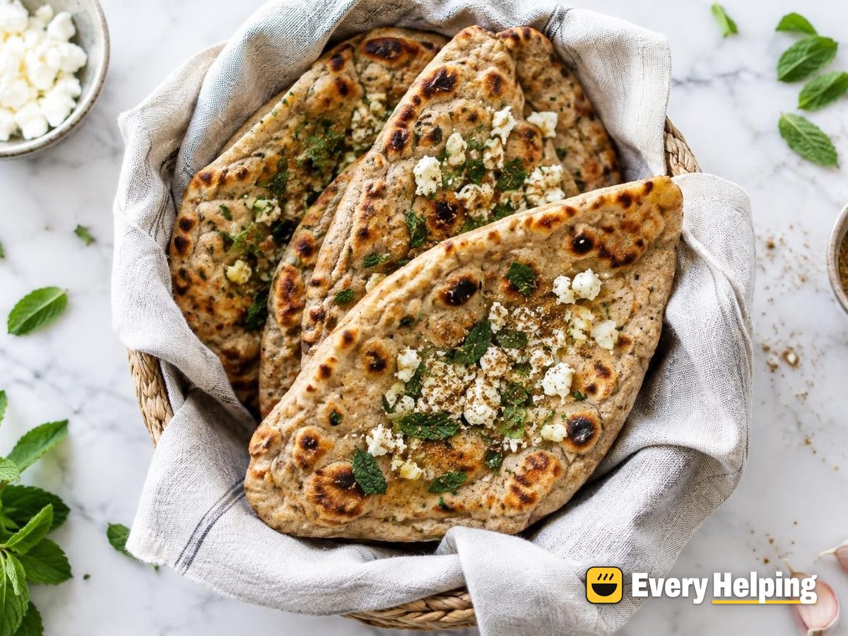 Spelt Garlic Flatbreads with Feta and Cumin