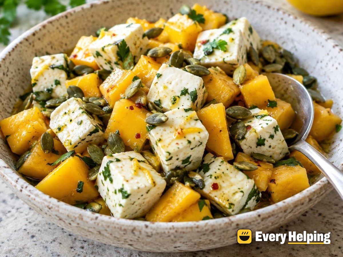 Parsley-Lemon Queso Blanco Cubes with Mango