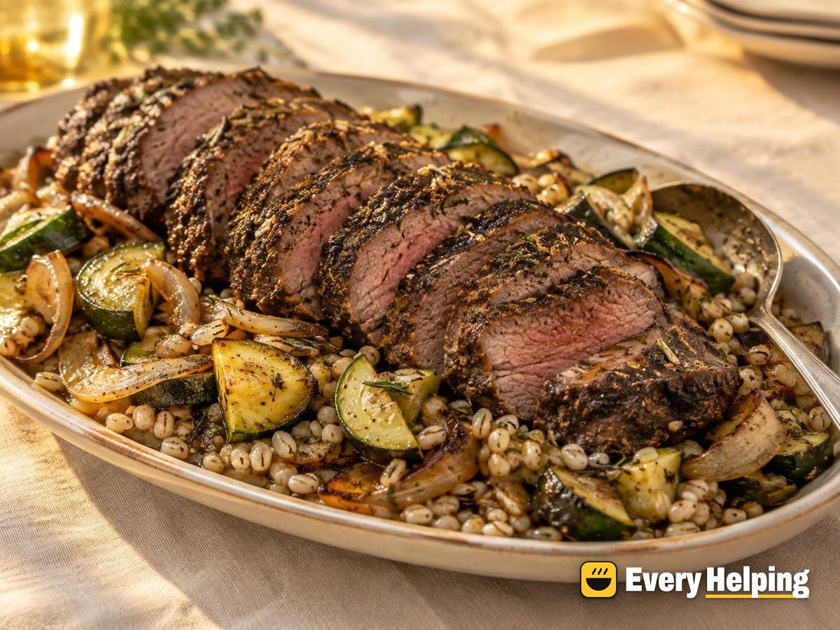 Garlic Herb Sirloin Roast with Zucchini and Barley