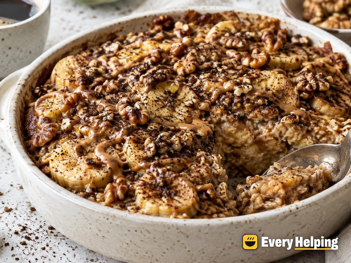 Peanut Butter Banana Walnut Oat Bake with Coffee