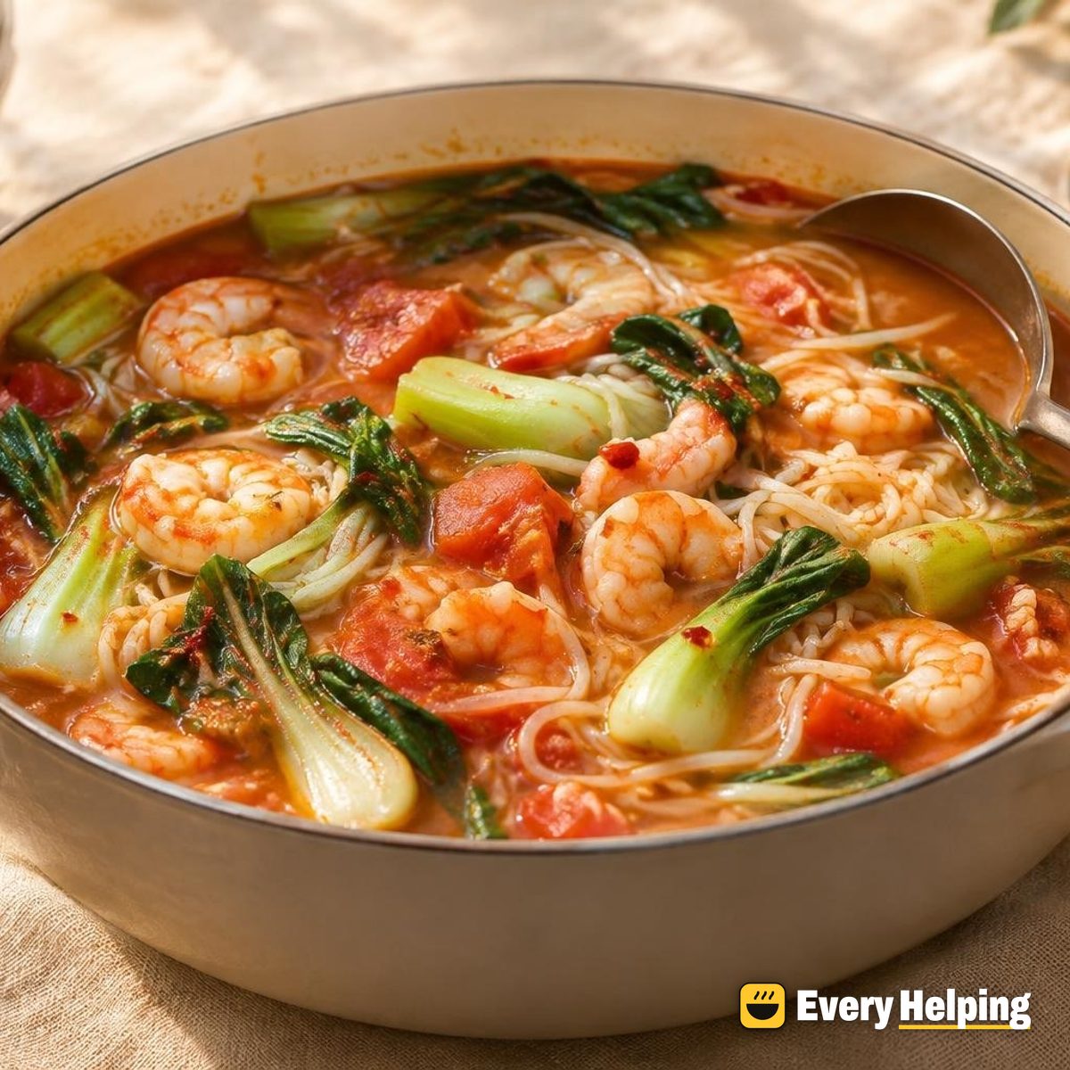 Spicy Ginger-Garlic Shrimp and Bok Choy Tomato Soup