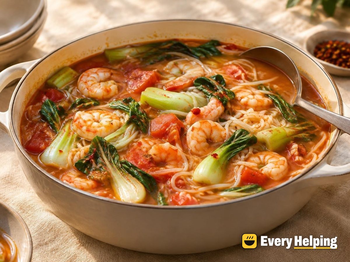 Spicy Ginger-Garlic Shrimp and Bok Choy Tomato Soup