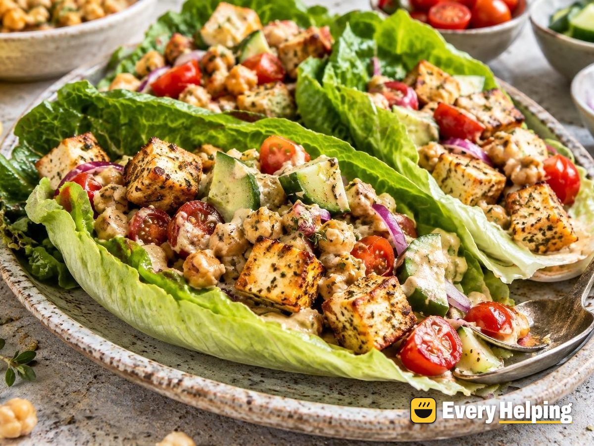 Lemon-Oregano Baked Tofu Lettuce Wraps
