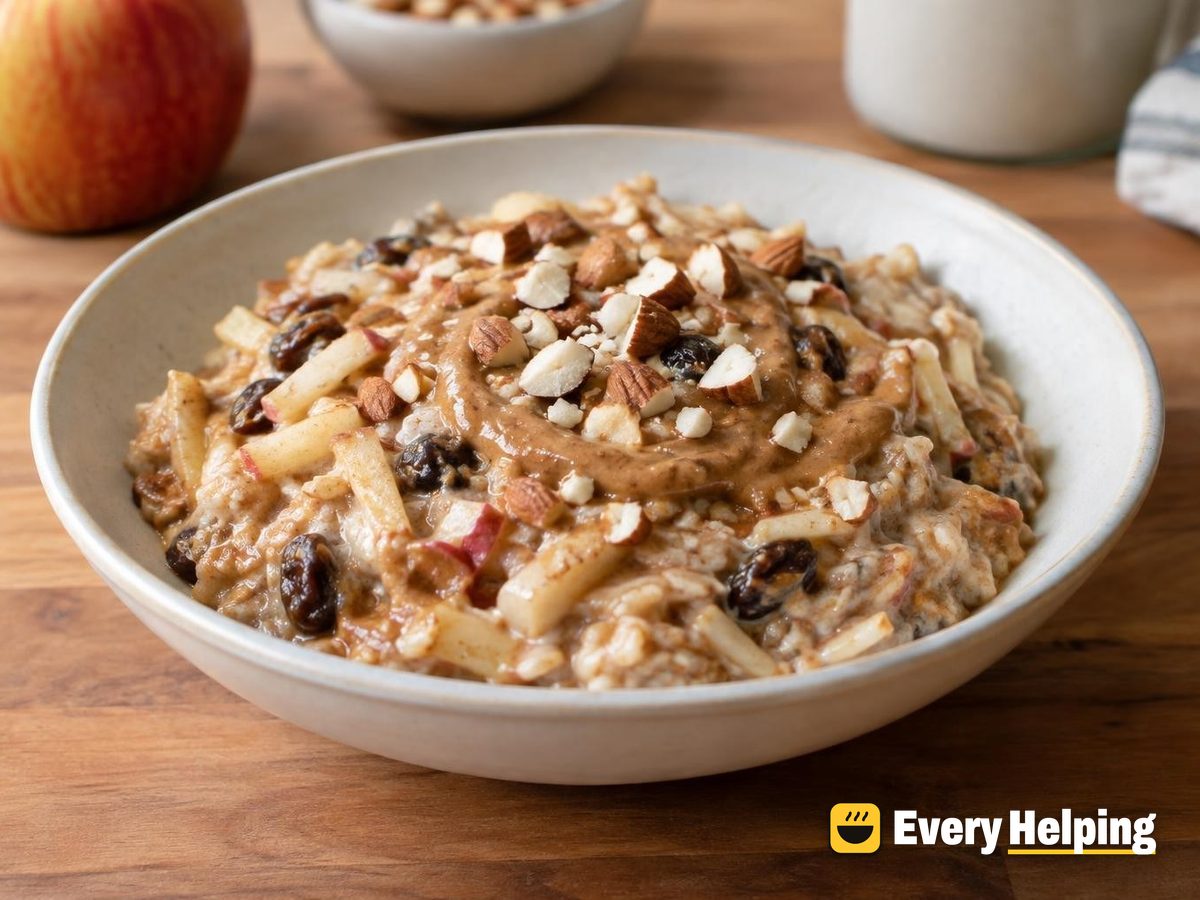 Slow Cooker Apple Pie Oats with Almond Butter