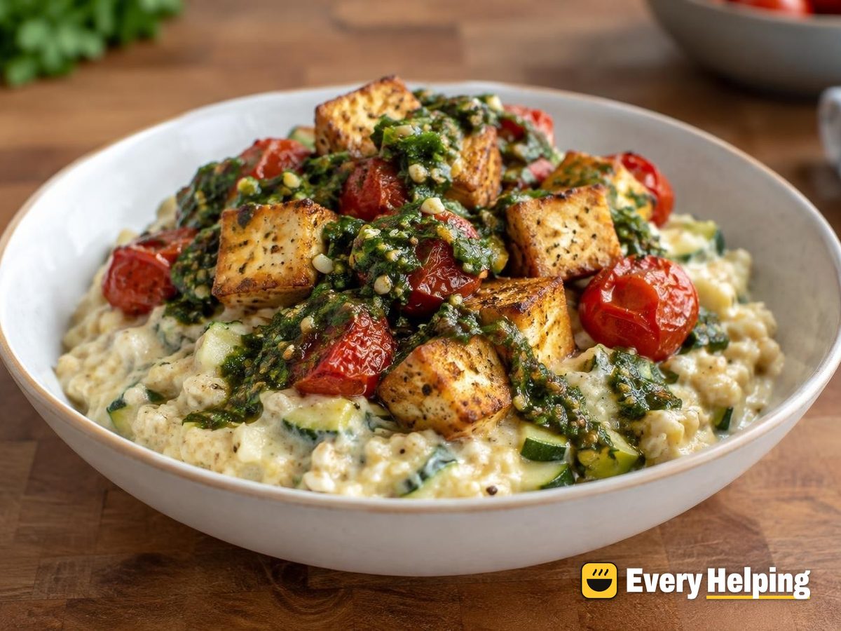 Savory Oat Bowls with Crispy Tofu and Chimichurri