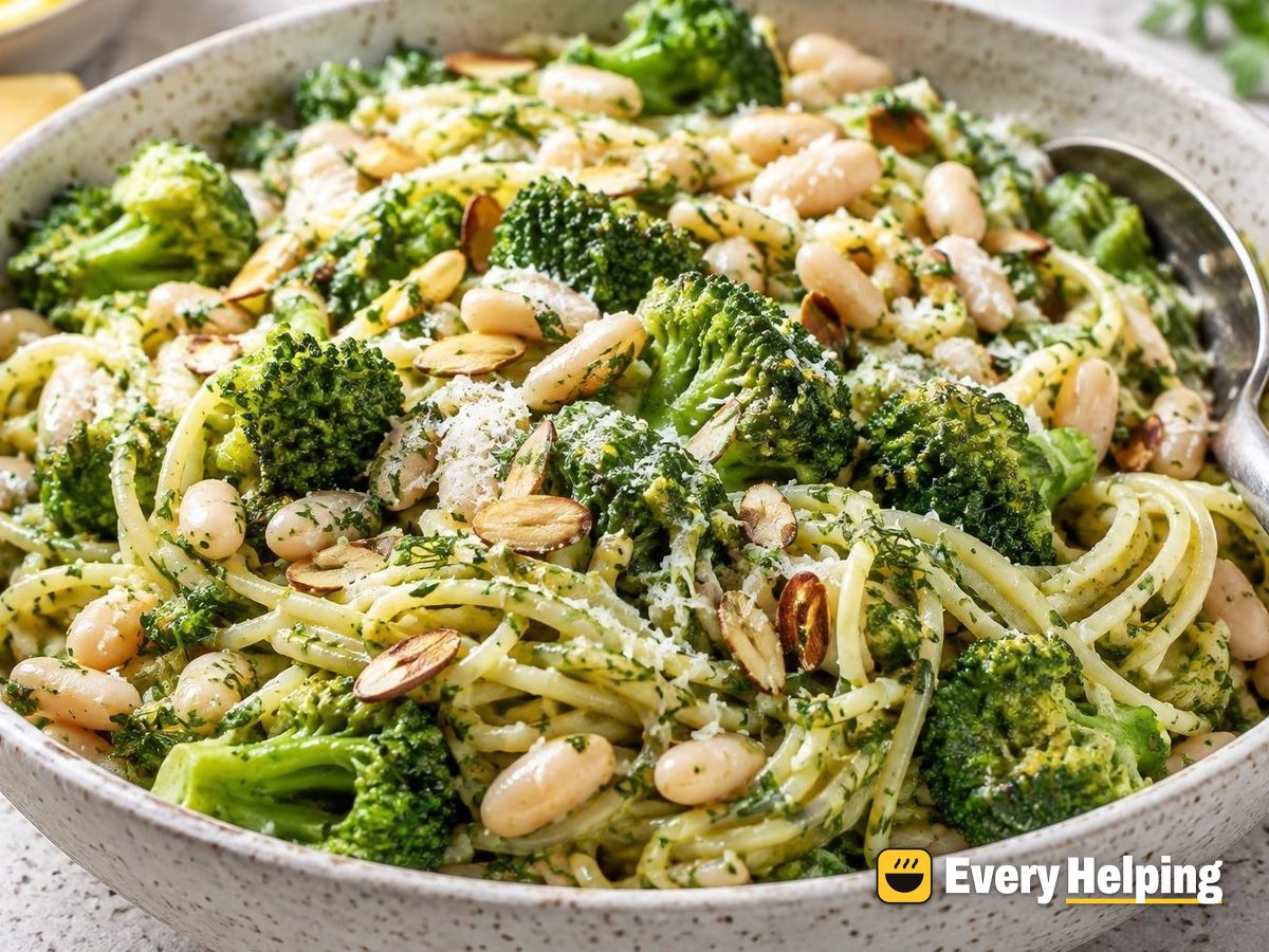 Spaghetti with White Beans, Broccoli and Parsley-Lemon Pesto