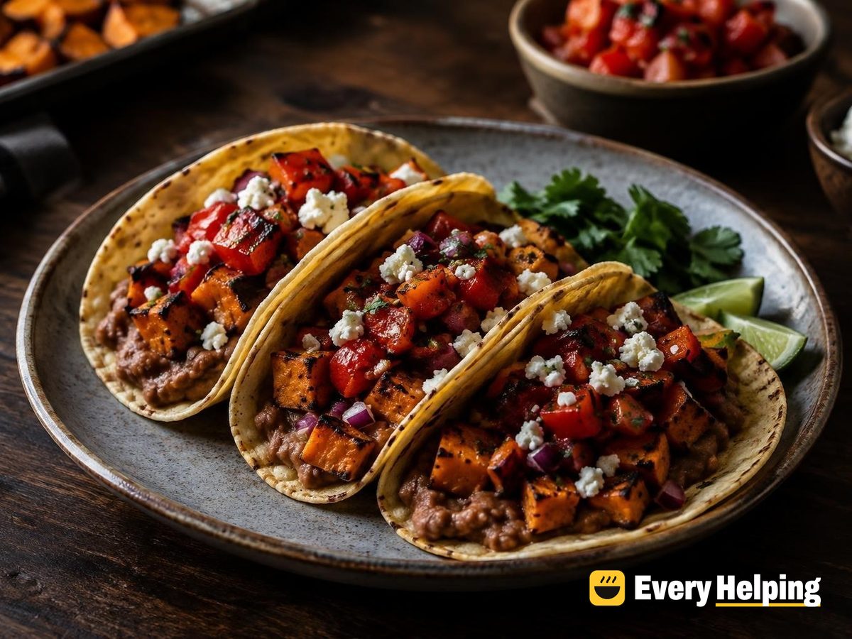 Smoky Pinto Bean Soft Tacos with Roasted Pepper Salsa
