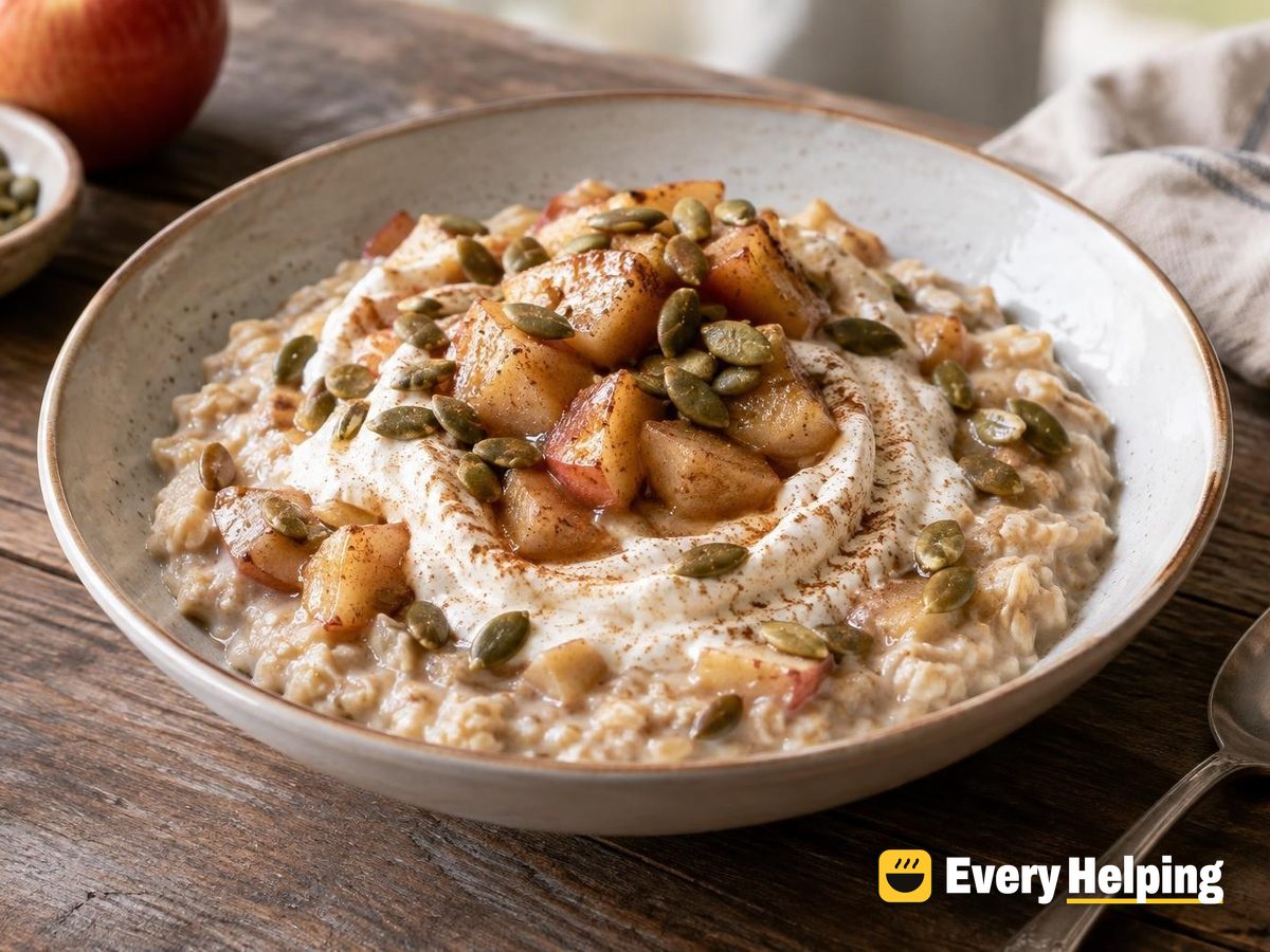 Ricotta-Swirled Apple Cinnamon Porridge with Pepitas