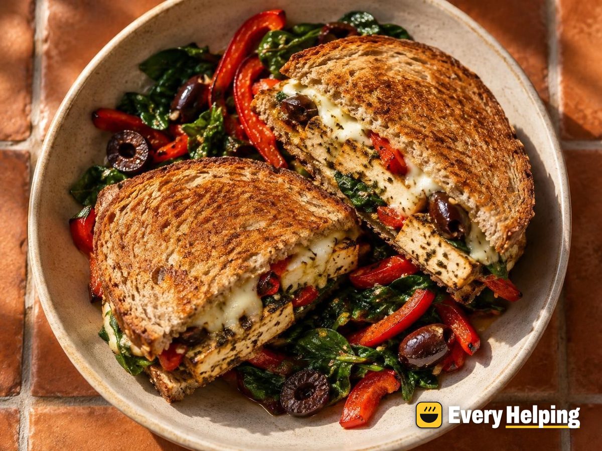 Lemon-Oregano Tofu Melts with Peppers and Olives