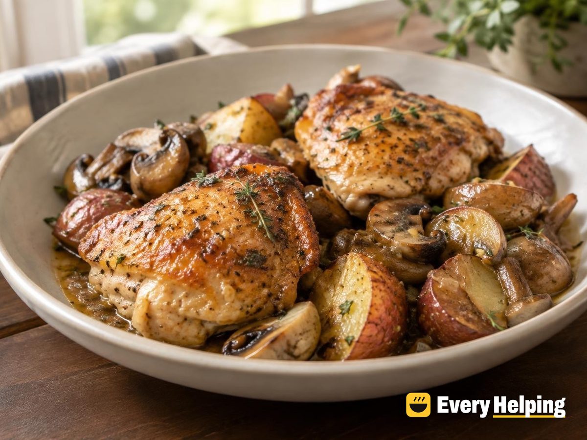 Roasted Garlic-Thyme Chicken Thighs with Mushrooms