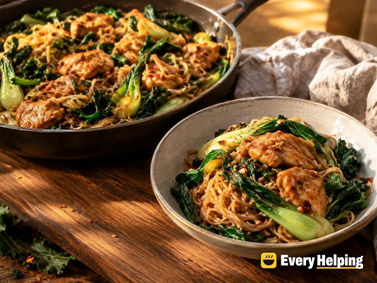 Chili Garlic Chicken Noodles with Greens