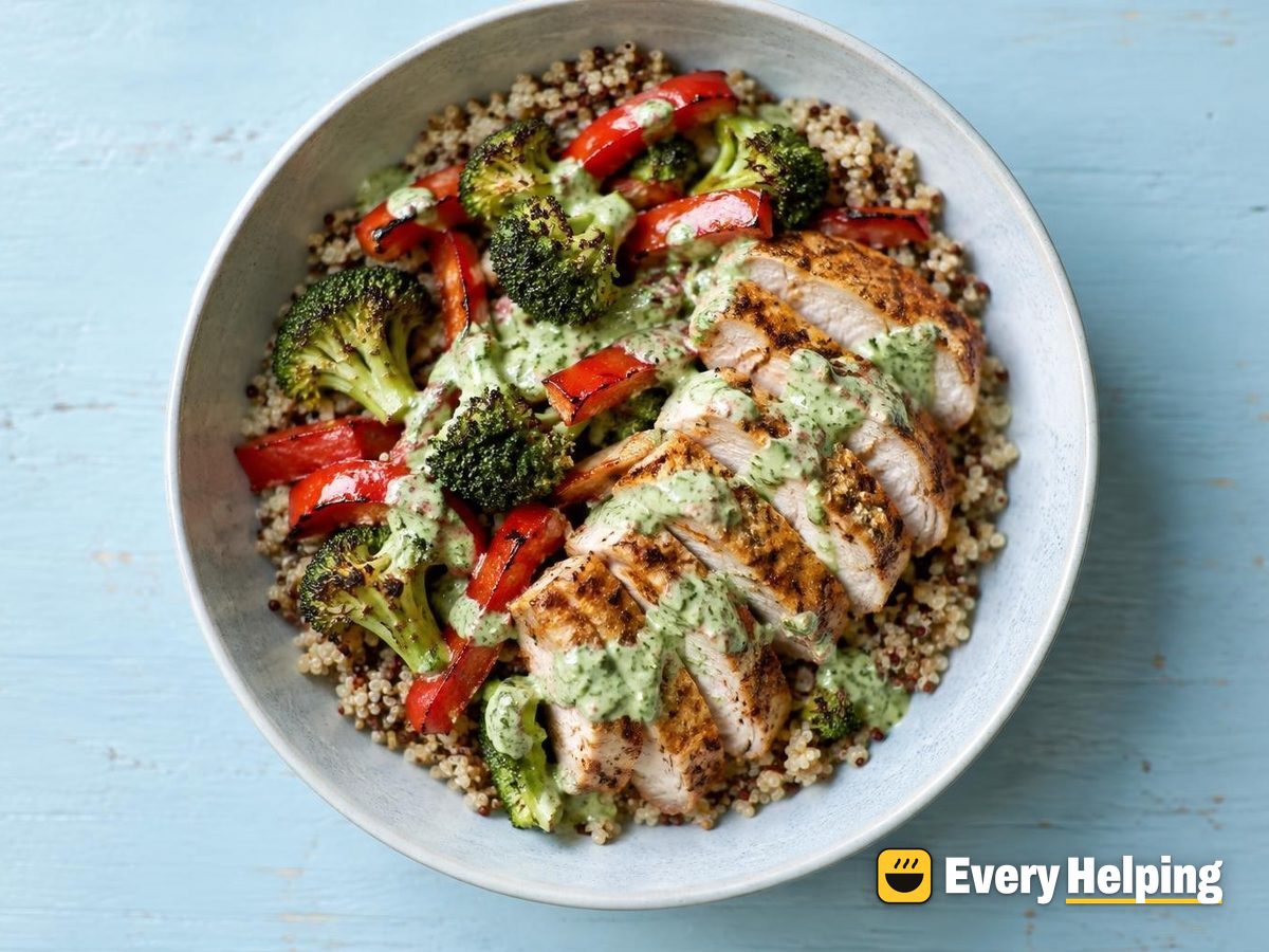 Sheet-Pan Turkey Breast Quinoa Bowls with Cilantro Sauce
