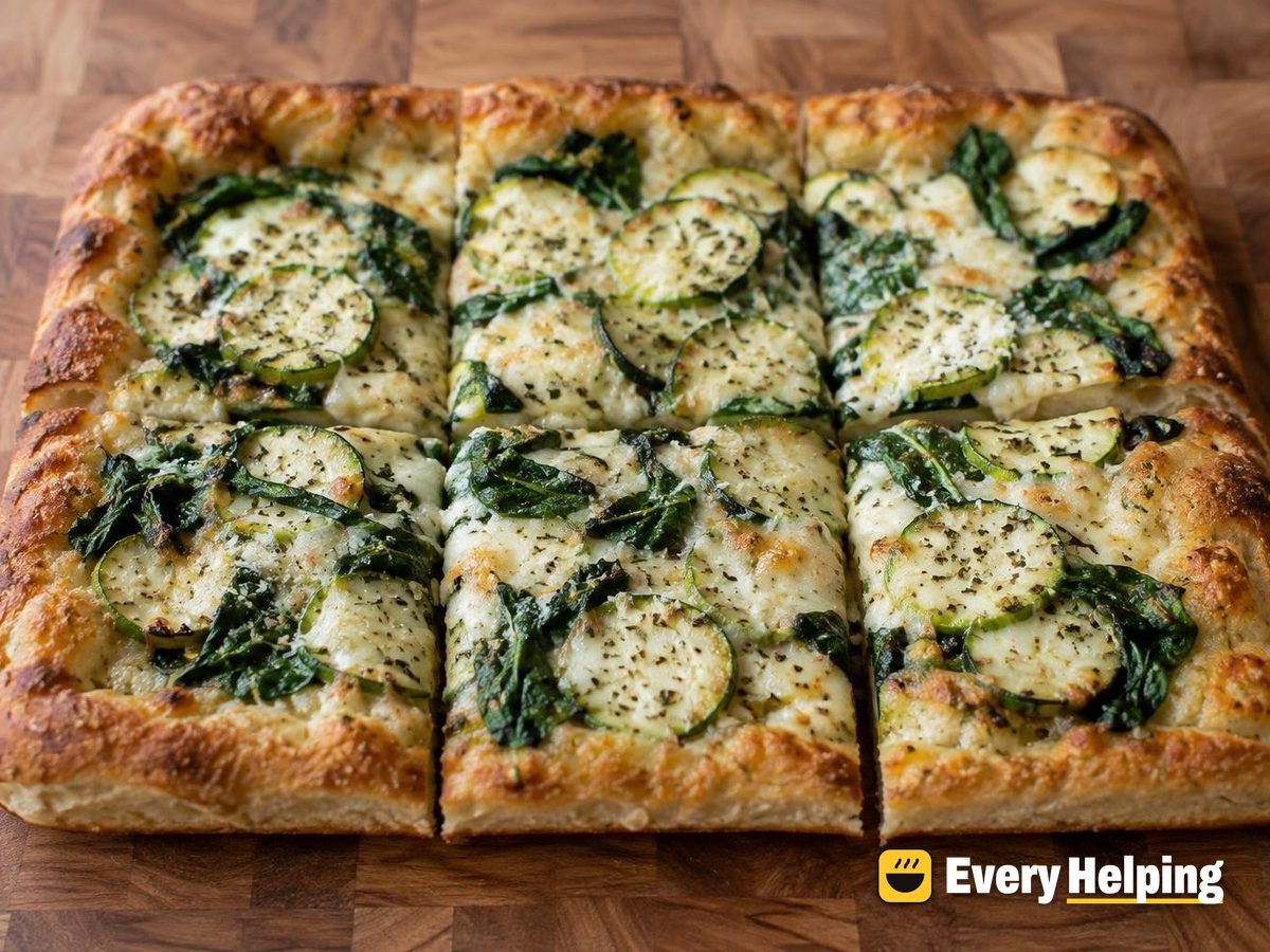 Garlic Oil Pan Pizzas with Spinach and Zucchini