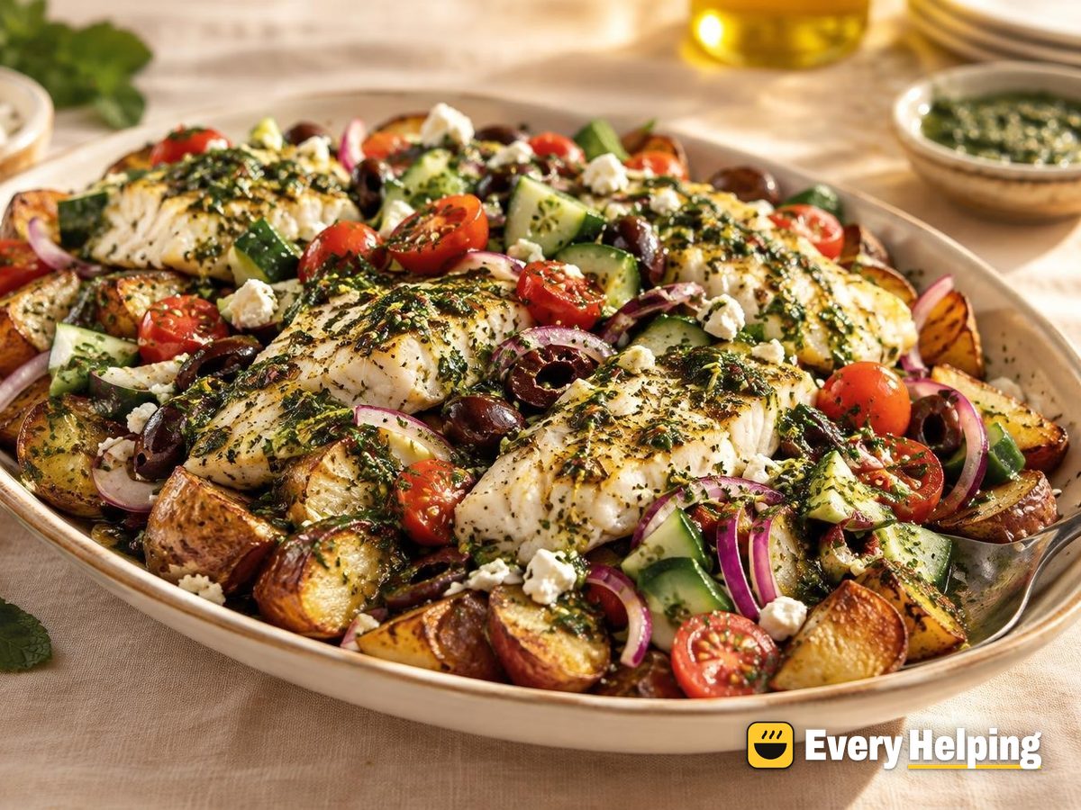 Lemon-Oregano Cod Bowls over Crispy Potatoes
