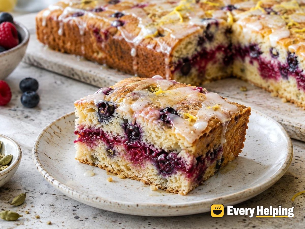 Cardamom Buttermilk Sheet Cake with Berry Ribbon
