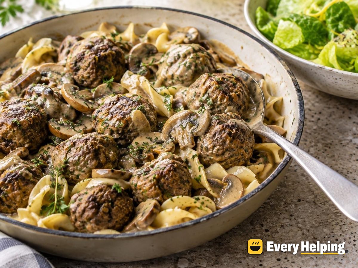 Herbed Beef Meatballs in Creamy Mushroom Gravy