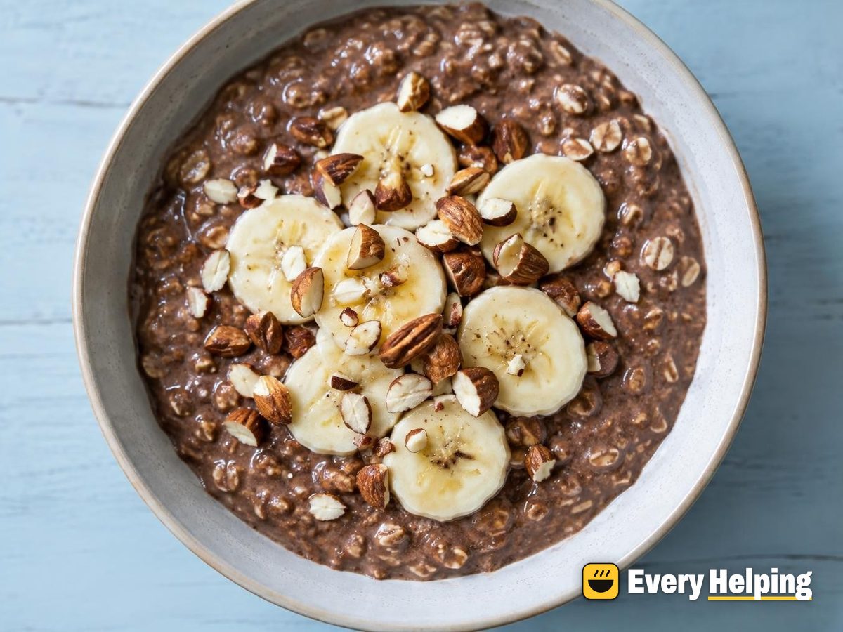 Banana Cocoa Overnight Oats with Crunchy Almonds