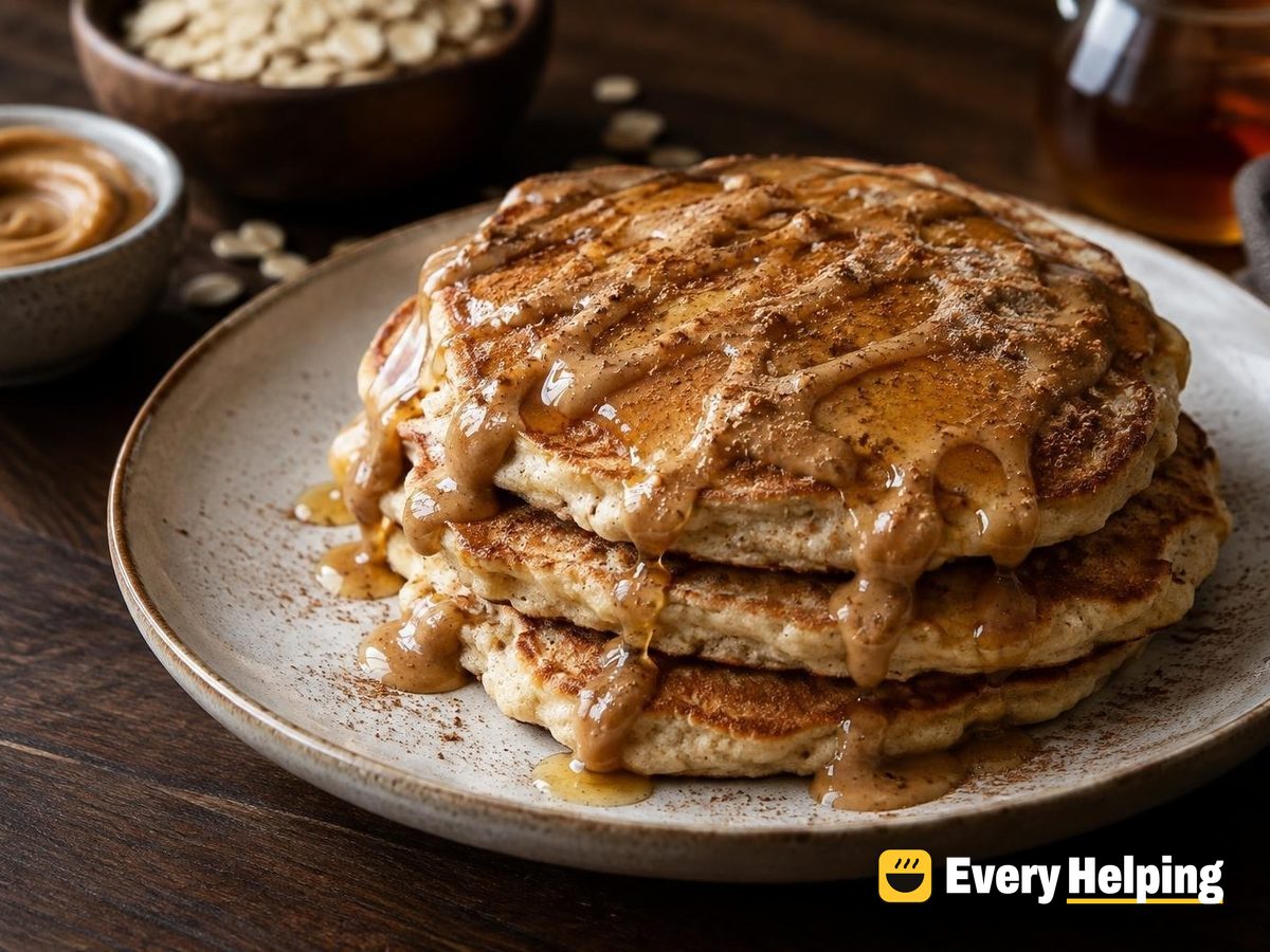Whipped Cottage Cheese Oat Pancakes with Peanut Butter