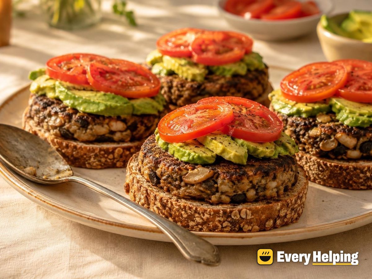 Mushroom Walnut Burgers with Avocado and Tomato
