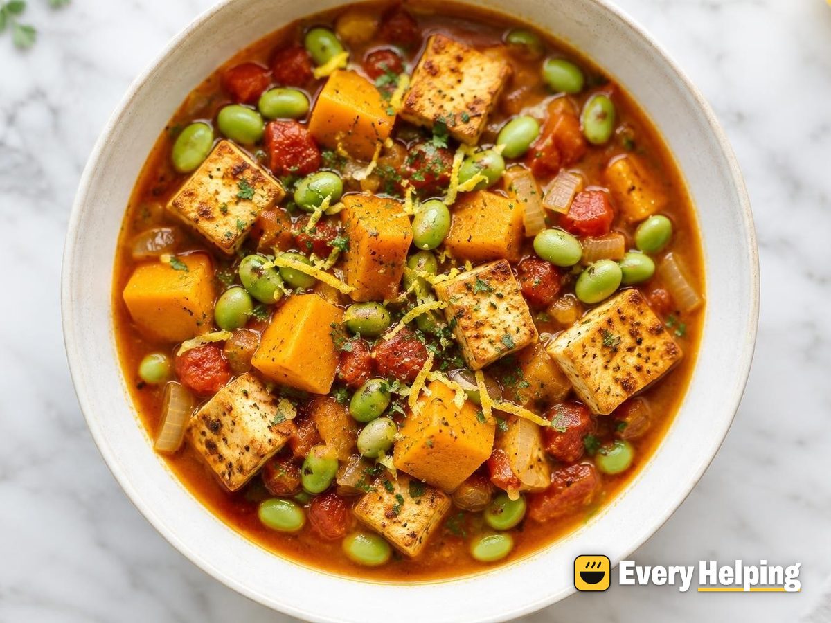 Smoky Tofu and Butternut Stew with Edamame