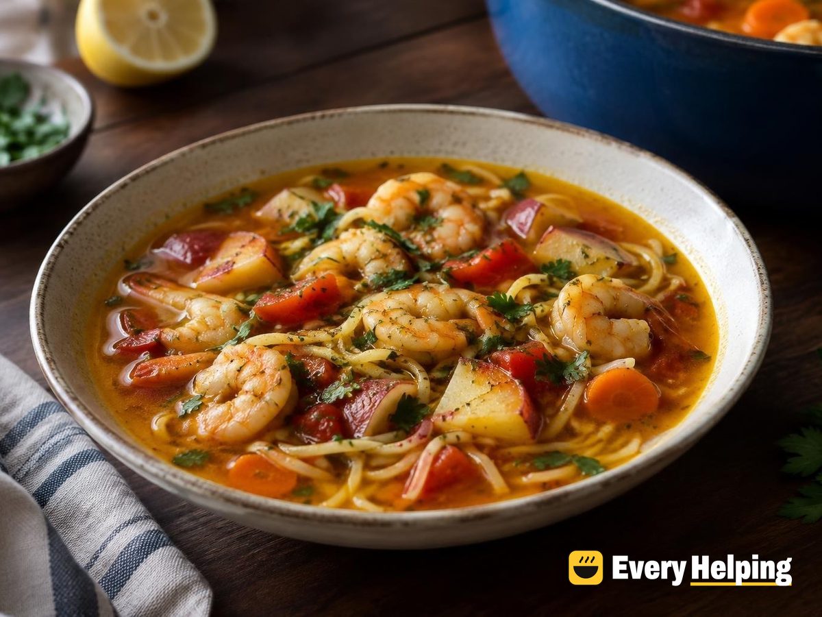 Saffron-Style Shrimp Noodle Soup with Fennel Notes