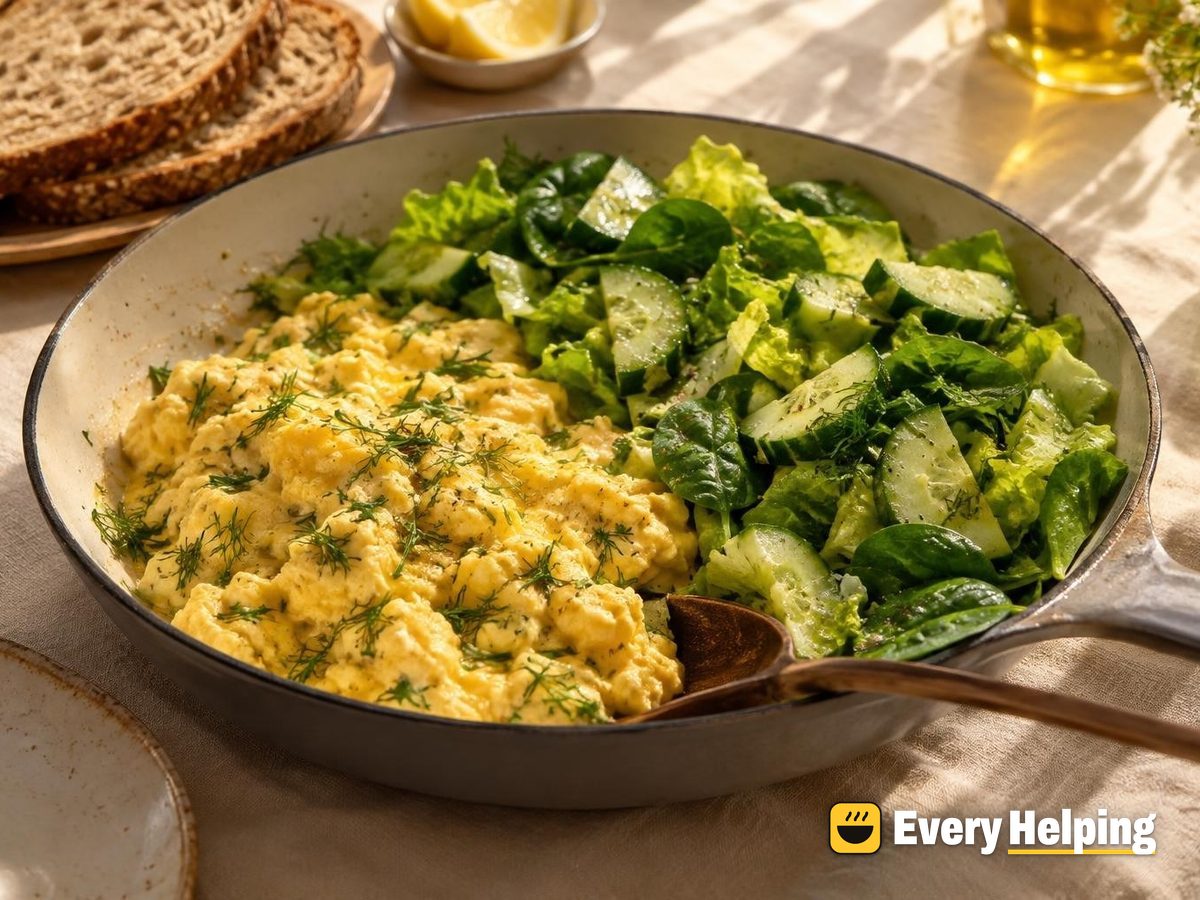 Soft Herbed Egg Scramble with Lemony Greens