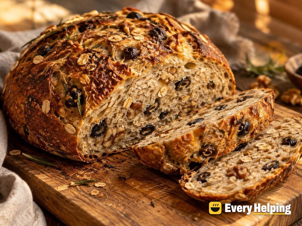 Olive Rosemary Oat Walnut Sourdough Boule