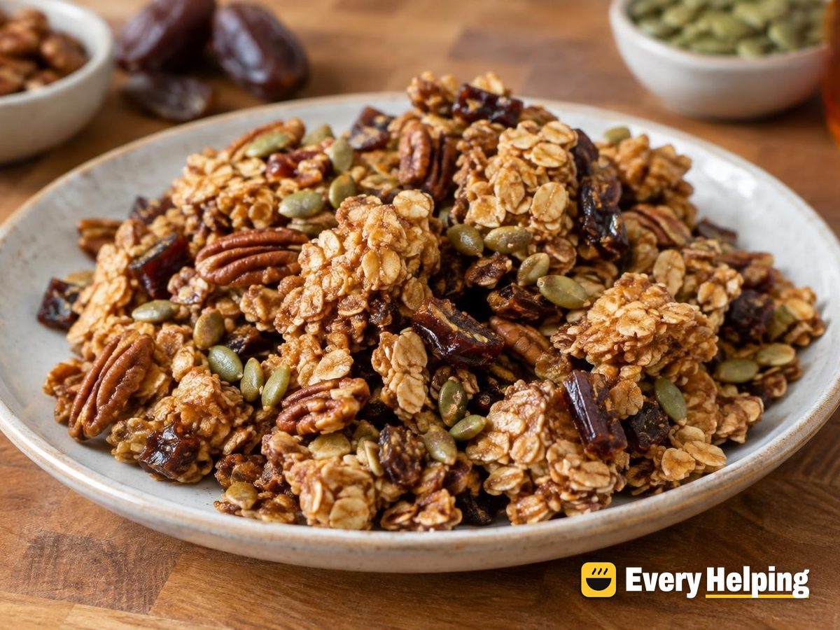 Vanilla Cardamom Maple Pecan Granola with Dates