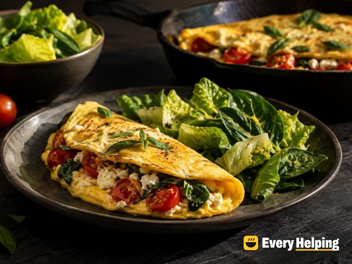Tomato-Basil Folded Omelets with Lemony Greens