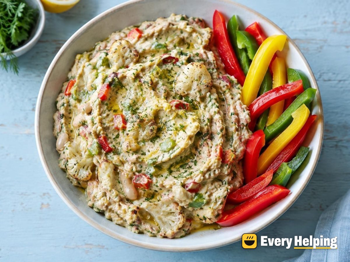 Roasted Garlic Cauliflower Herb Spread with Peppers