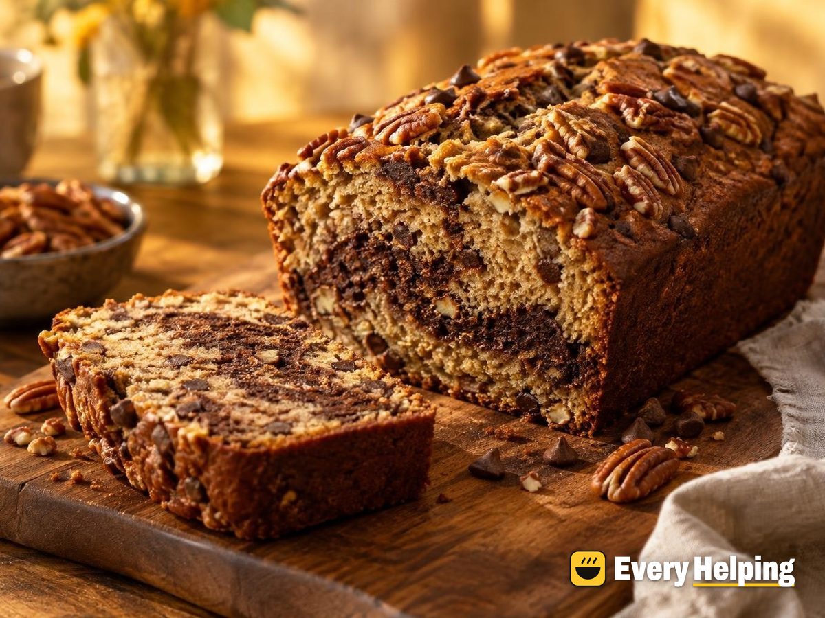 Toasted Pecan Loaf Cake with Cocoa Swirl