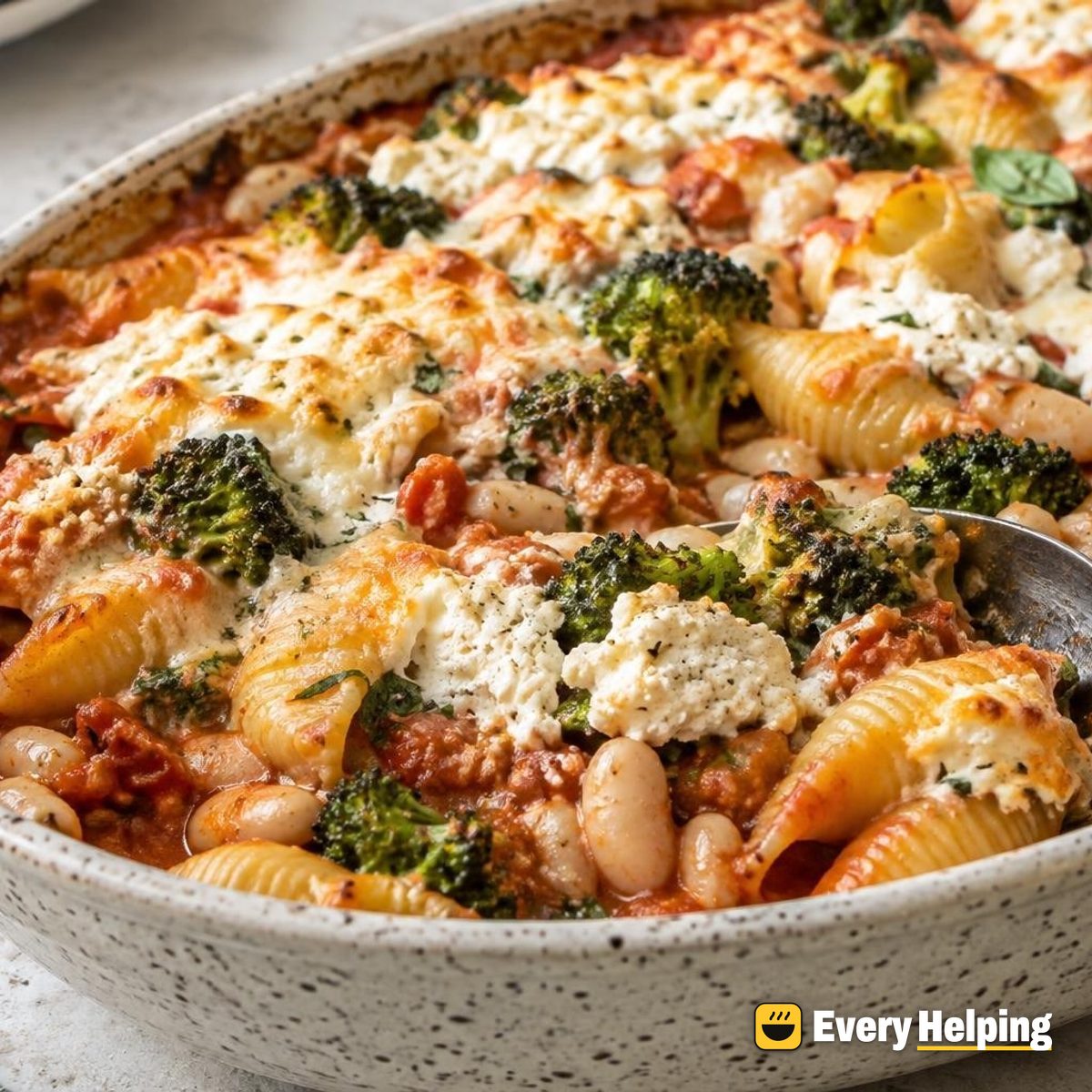White Bean and Broccoli Shells Bake