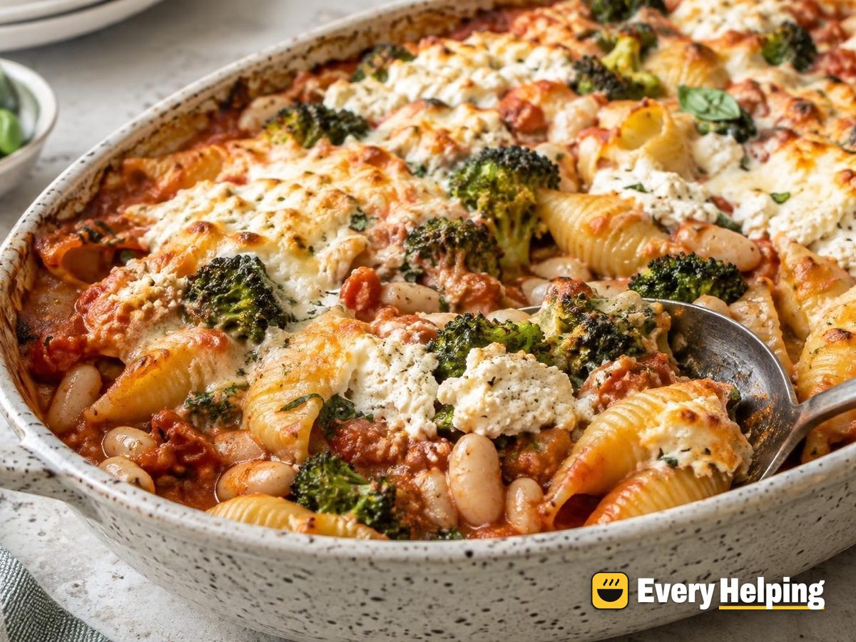 White Bean and Broccoli Shells Bake