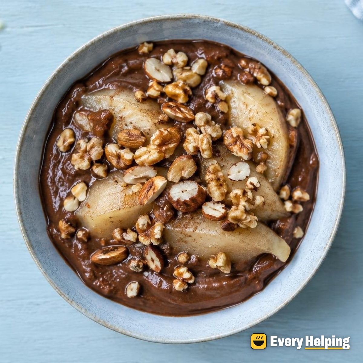 Chocolate Pear Pudding with Toasted Almonds and Walnuts