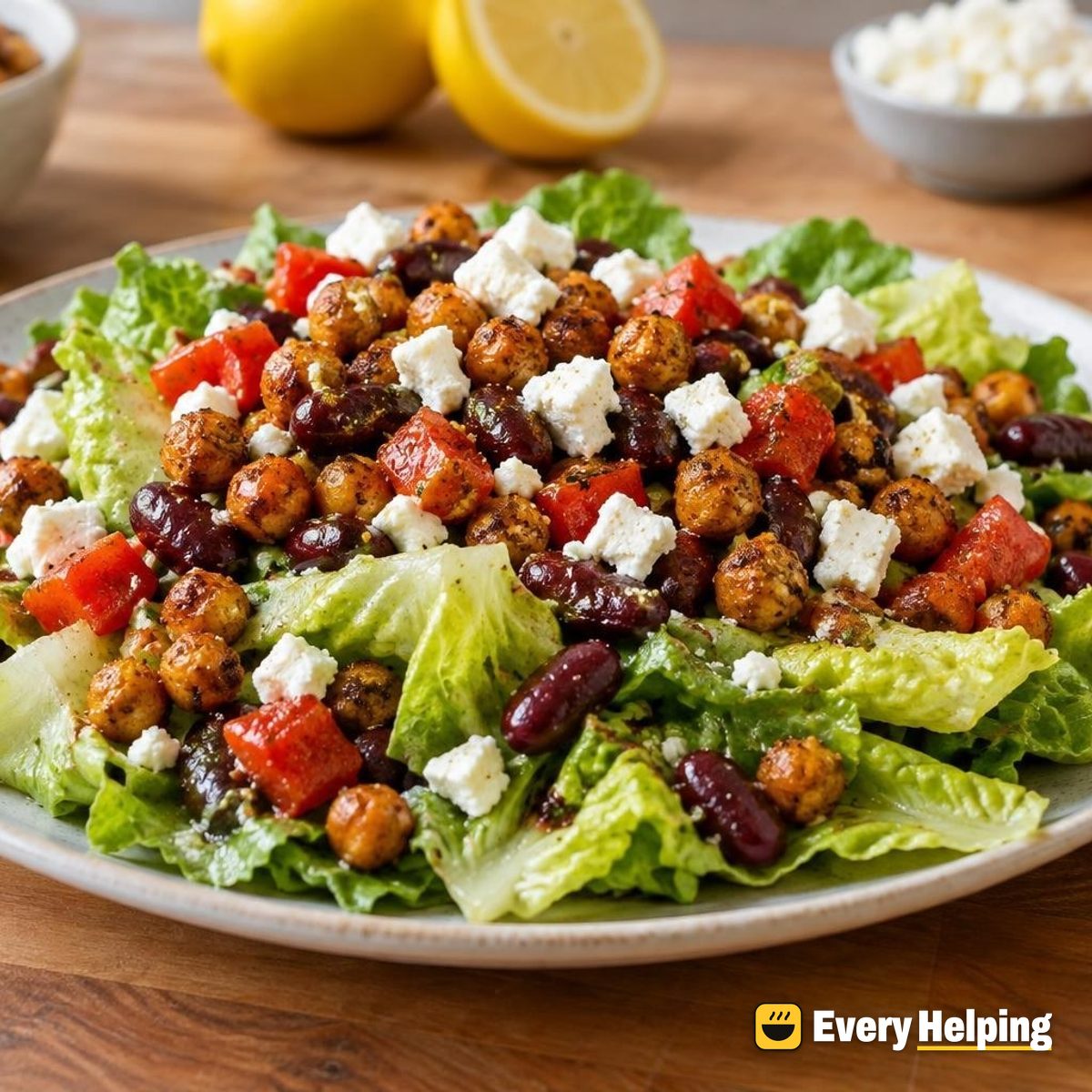 Crispy Chickpea and Feta Romaine Snack Salad