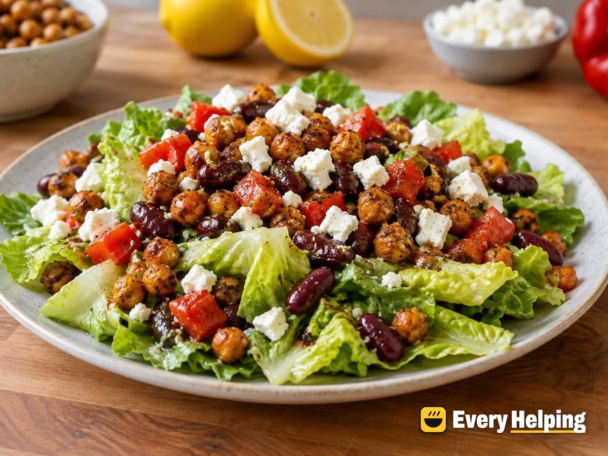 Crispy Chickpea and Feta Romaine Snack Salad