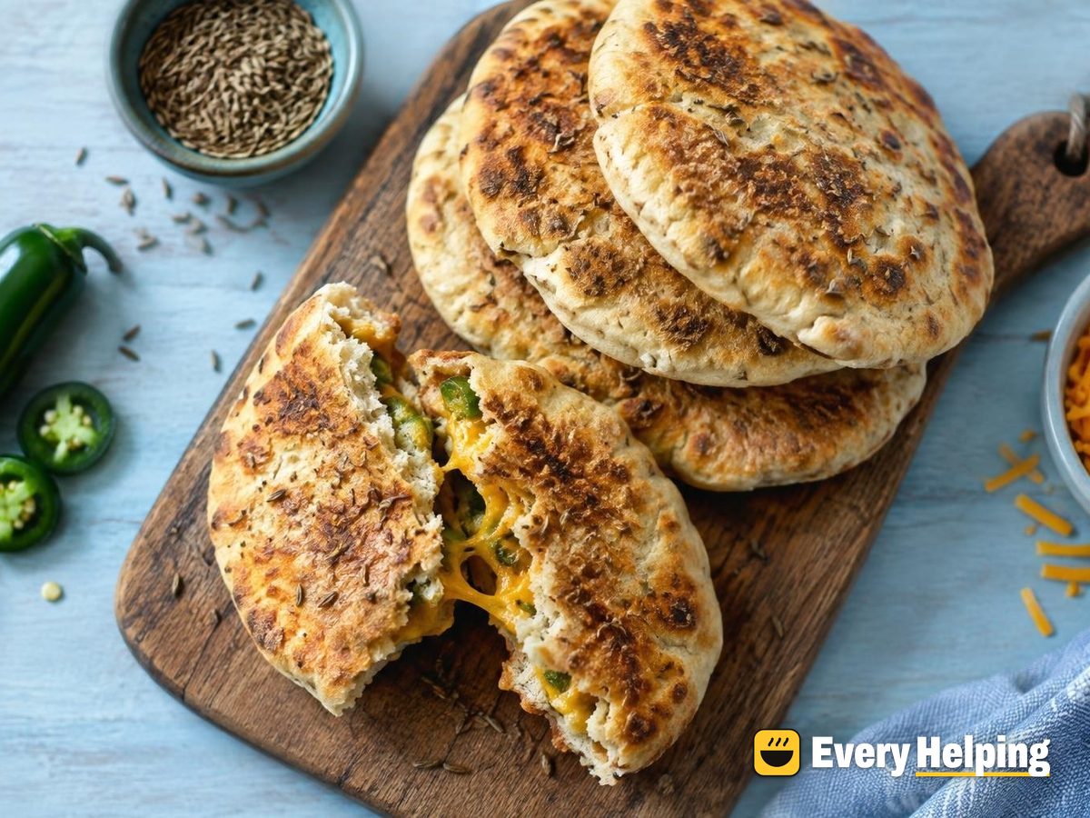 Skillet Cumin Pitas with Cheddar and Jalapeño