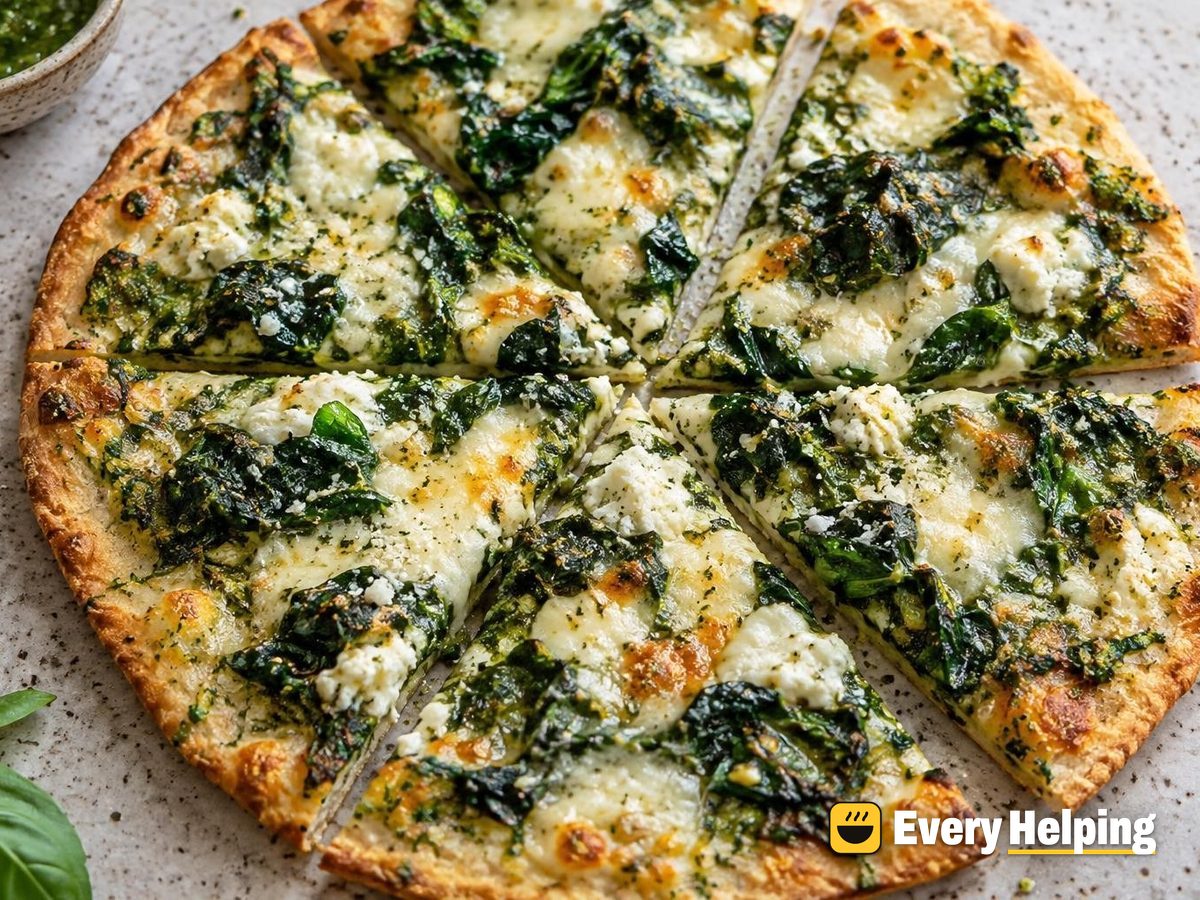 Garlicky Spinach Flatbread Pizzas with Basil Sauce