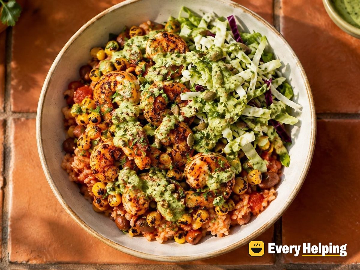 Chili-Lime Shrimp Bowls with Cilantro-Pepita Sauce